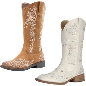 SheSole 2 Pairs Women's Floral Cowboy Boots Mid Calf Cowgirl Shoes Size US 8