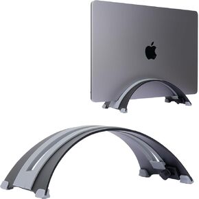 Adjustable Vertical Laptop Stand - 6061 Aluminum, CNC Precision, Anodized Finish, Fits All Laptops Including 17-inch, Ventilated Design, Anti-Slip Silicone Pads, ARC Shaped Stands