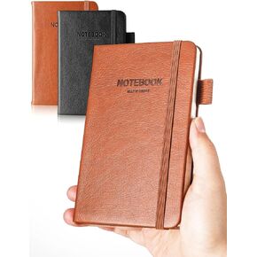 AISBUGUR Pocket Notebook Small Notebook 2-Pack, 3.5" x 5.5" Pocket Notebooks Hardcover with Thick Lined Paper, Inner Pockets, Cover Letter Embossing Design Mini Journal Notepad 1Black 1Brown Leather