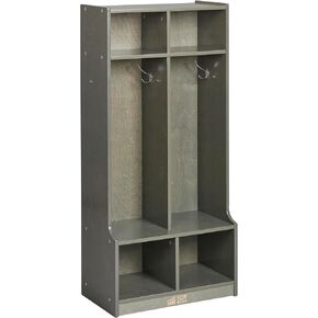ECR4Kids 2-Section Coat Locker with Bench, Classroom Furniture, Natural