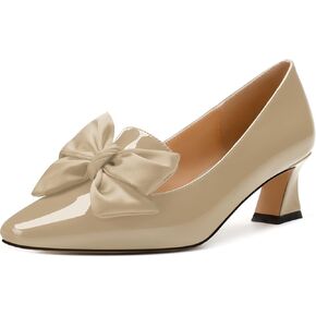 WAYDERNS Womens Slip On Solid Square Toe Bow Patent Casual Dating Kitten Low Heel Pumps Shoes 2 Inch