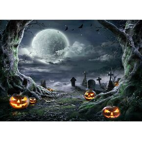 SJOLOON Halloween Backdrop for Photography Horror Background Scary Pumpkin Moon Backdrop for Party Decoration Supplies Studio Props 11897 (7x5FT)