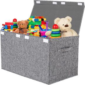 VERONLY Large Toy Box Chest Storage with Lid - Collapsible Kids Toys Boxes Organizer Bins Baskets with Handles for Boys, Girls,Nursery,Playroom,Clothes,Blanket,Bedroom(Beige)