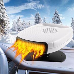 Car Heater, Portable Heater for 12 Volt Heater That Plugs into Cigarette Lighter 2 in 1 Automobile Fast Heating 360 Degree Windshield Defrosting Defroster (White)