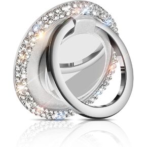 Bling Crystal Rhinestone Cell Phone Ring Holder Grip，360°Rotation Ultrathin Finger Cute Glitter Stand Kickstand Universal Compatible with iPhone Samsung Galaxy LG Google iPad （Silver）