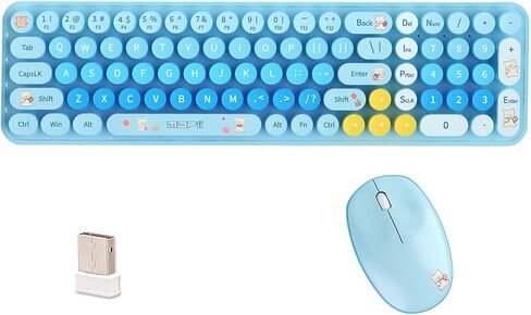 مجموعة لوحة مفاتيح وماوس لاسلكية صغيرة الحجم من Cute Baby Bear، 85 مفتاحًا دائريًا ملونًا مع مفاتيح رقمية، لاسلكي 2.4G، هدية للفتيات والأطفال، متوافقة مع الكمبيوتر المحمول والكمبيوتر الشخصي (شاي الحليب) in Kuwait