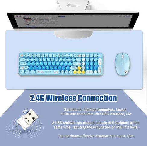 مجموعة لوحة مفاتيح وماوس لاسلكية صغيرة الحجم من Cute Baby Bear، 85 مفتاحًا دائريًا ملونًا مع مفاتيح رقمية، لاسلكي 2.4G، هدية للفتيات والأطفال، متوافقة مع الكمبيوتر المحمول والكمبيوتر الشخصي (شاي الحليب) in Kuwait