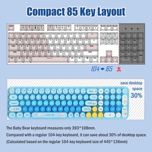 مجموعة لوحة مفاتيح وماوس لاسلكية صغيرة الحجم من Cute Baby Bear، 85 مفتاحًا دائريًا ملونًا مع مفاتيح رقمية، لاسلكي 2.4G، هدية للفتيات والأطفال، متوافقة مع الكمبيوتر المحمول والكمبيوتر الشخصي (شاي الحليب) in Kuwait