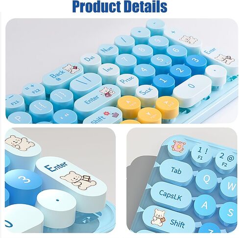 مجموعة لوحة مفاتيح وماوس لاسلكية صغيرة الحجم من Cute Baby Bear، 85 مفتاحًا دائريًا ملونًا مع مفاتيح رقمية، لاسلكي 2.4G، هدية للفتيات والأطفال، متوافقة مع الكمبيوتر المحمول والكمبيوتر الشخصي (شاي الحليب) in Kuwait