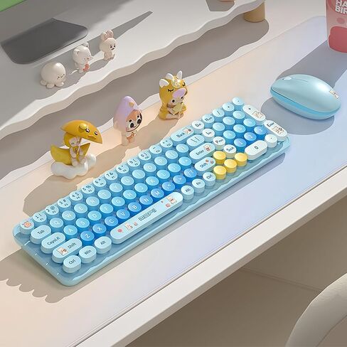 مجموعة لوحة مفاتيح وماوس لاسلكية صغيرة الحجم من Cute Baby Bear، 85 مفتاحًا دائريًا ملونًا مع مفاتيح رقمية، لاسلكي 2.4G، هدية للفتيات والأطفال، متوافقة مع الكمبيوتر المحمول والكمبيوتر الشخصي (شاي الحليب) in Kuwait