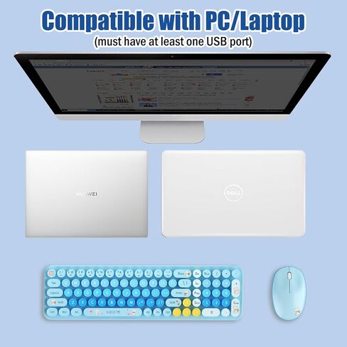 مجموعة لوحة مفاتيح وماوس لاسلكية صغيرة الحجم من Cute Baby Bear، 85 مفتاحًا دائريًا ملونًا مع مفاتيح رقمية، لاسلكي 2.4G، هدية للفتيات والأطفال، متوافقة مع الكمبيوتر المحمول والكمبيوتر الشخصي (شاي الحليب) in Kuwait