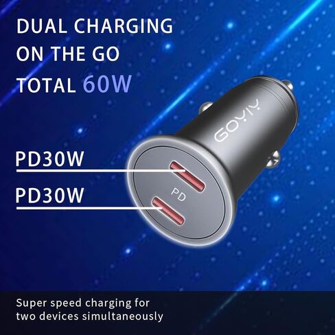 USB C Car Charger, Mini 60W USB C Fast Charging Cigarette Lighter, Dual PD3.0 Car Charger Compatible with iPhone 15, Galaxy, iPad Pro MacBook air etc.-Space Grey (Black) in Saudi Arabia