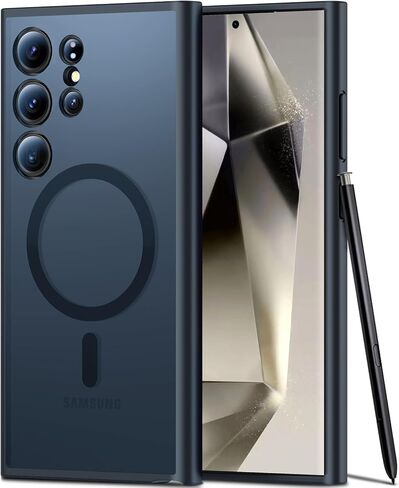 حافظة ELEPIK مغناطيسية أقوى لهاتف Samsung Galaxy S24 Ultra، [تم اختبار السقوط من الدرجة العسكرية بطول 10 أقدام] [متوافقة مع MagSafe] حافظة رفيعة واقية من السيليكون غير اللامع S24 Ultra، ظهر شفاف، أسود. in Saudi Arabia