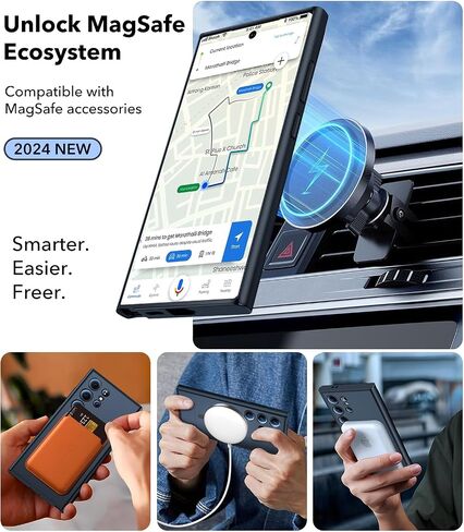 حافظة ELEPIK مغناطيسية أقوى لهاتف Samsung Galaxy S24 Ultra، [تم اختبار السقوط من الدرجة العسكرية بطول 10 أقدام] [متوافقة مع MagSafe] حافظة رفيعة واقية من السيليكون غير اللامع S24 Ultra، ظهر شفاف، أسود. in Saudi Arabia