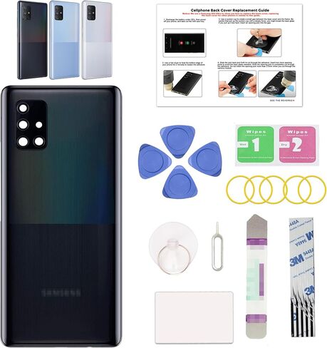 متوافق مع استبدال الغطاء الخلفي لهاتف Galaxy A71 5G، باب الغطاء الخلفي لهاتف A71 5G SM-A716 مع ملصق إطار مثبت مسبقًا (ليس لإصدار 4G)، أدوات الإصلاح والتعليمات، مكعب بريزم أسود in Saudi Arabia