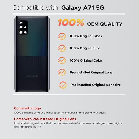 متوافق مع استبدال الغطاء الخلفي لهاتف Galaxy A71 5G، باب الغطاء الخلفي لهاتف A71 5G SM-A716 مع ملصق إطار مثبت مسبقًا (ليس لإصدار 4G)، أدوات الإصلاح والتعليمات، مكعب بريزم أسود in Saudi Arabia