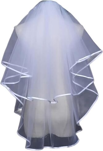 OYOANGLE Women's 2 Tier Pearl Beaded Wedding Bridal Veil Bachelorette Party Tulle Veils with Comb in Saudi Arabia