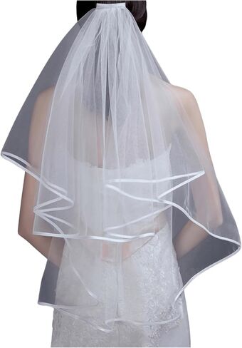 OYOANGLE Women's 2 Tier Pearl Beaded Wedding Bridal Veil Bachelorette Party Tulle Veils with Comb in Saudi Arabia