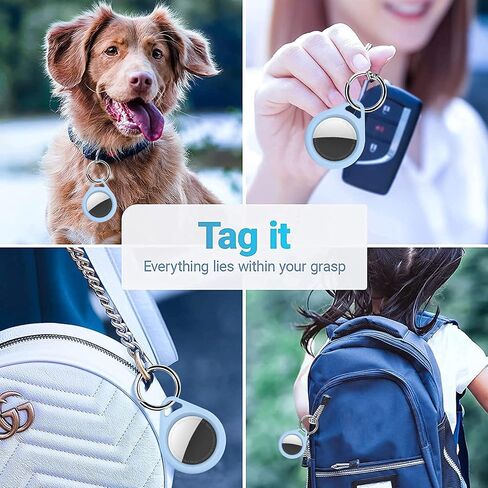 4 عبوات من حافظات AirTag، غطاء صلب من البولي كربونات، أغطية سيليكون واقية لأجهزة Apple Airtags 2021 مع حامل حلقة مفاتيح مضادة لفقدان سلسلة المفاتيح وحافظات حماية للجلد ومحدد موقع التعقب - أزرق فاتح in Saudi Arabia
