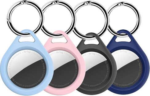 4 عبوات من حافظات AirTag، غطاء صلب من البولي كربونات، أغطية سيليكون واقية لأجهزة Apple Airtags 2021 مع حامل حلقة مفاتيح مضادة لفقدان سلسلة المفاتيح وحافظات حماية للجلد ومحدد موقع التعقب - أزرق فاتح in Saudi Arabia