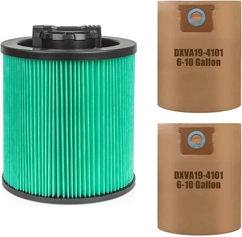 1 Pack DXVC6914 HEPA Filter Repalcment for DEWALT Wet/Dry Vacuum 6-16 Gallon + 2 Pack DXVA19-4101 High Efficiency Vacuum Bags for DEWALT 6 to 10 Gallon Shop Vacuum in Saudi Arabia