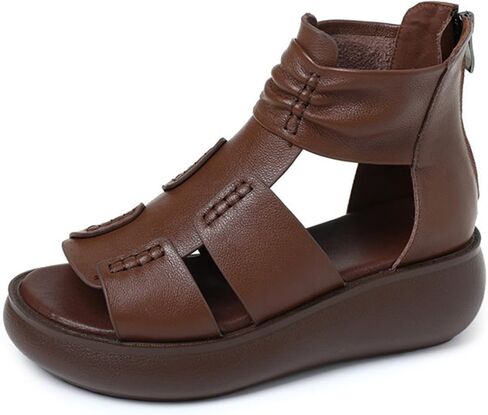Women's Genuine Leather Fish Mouth Thick Bottom High Top Roman Sandals with Rear Zipper Summer Open Toe Hollow Breathable Soft Bottom Waterproof Platform Foot Gladiator Sandals in Saudi Arabia