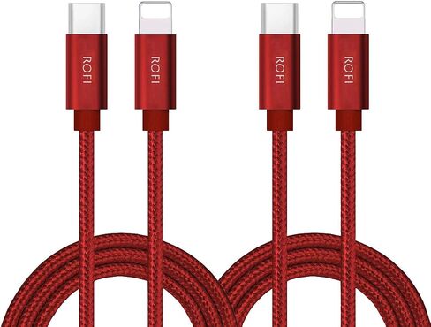 RoFI USB-C to Phone 11 Charger Cable [2 Pack 2 Feet] Power Delivery Fast Charging Nylon Braided Charger Compatible for Phone 12/11 Pro Max XR Xs Max X 8 Plus 8 (2 Feet, 2 Pack Red) in Saudi Arabia