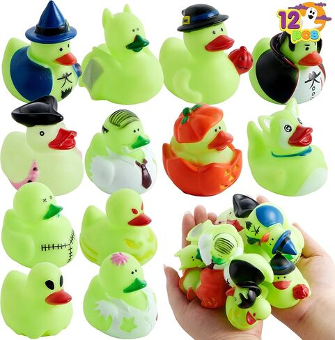 JOYIN 12 PCS Halloween Glow Ducks Bath Toys, Rubber Ducks for School Classroom Prizes, Glow in The Dark Duckies for Trick or Treating Goodie Bag Fillers, Halloween Party Favors Decorations in Saudi Arabia