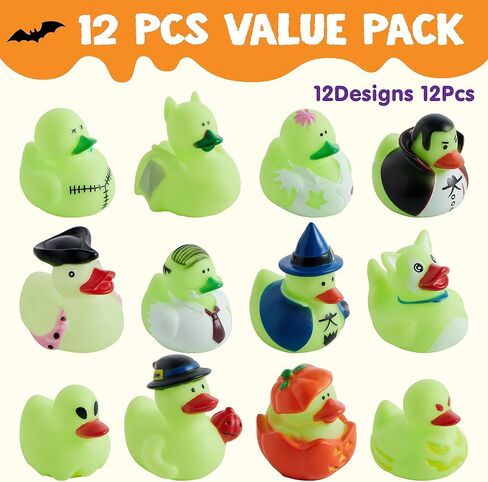 JOYIN 12 PCS Halloween Glow Ducks Bath Toys, Rubber Ducks for School Classroom Prizes, Glow in The Dark Duckies for Trick or Treating Goodie Bag Fillers, Halloween Party Favors Decorations in Saudi Arabia
