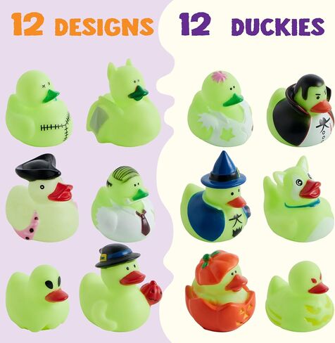 JOYIN 12 PCS Halloween Glow Ducks Bath Toys, Rubber Ducks for School Classroom Prizes, Glow in The Dark Duckies for Trick or Treating Goodie Bag Fillers, Halloween Party Favors Decorations in Saudi Arabia