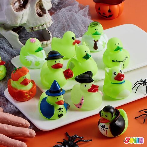 JOYIN 12 PCS Halloween Glow Ducks Bath Toys, Rubber Ducks for School Classroom Prizes, Glow in The Dark Duckies for Trick or Treating Goodie Bag Fillers, Halloween Party Favors Decorations in Saudi Arabia