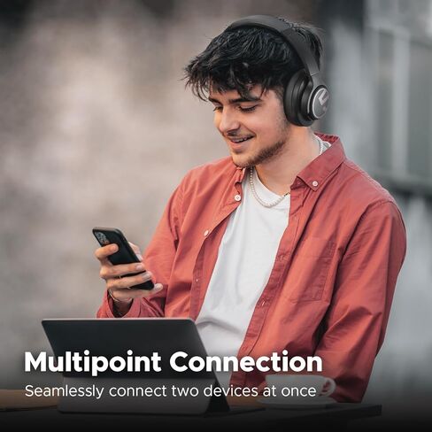 سماعات رأس SoundPEATS Space Hybrid النشطة بخاصية إلغاء الضوضاء، سماعات رأس بلوتوث لاسلكية فوق الأذن، وقت تشغيل 123 ساعة صوت عالي الدقة مخصص EQ عبر التطبيق Deep Bass Comfort Fit Ear Cups، للسفر في المنزل والمكتب in Kuwait