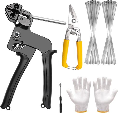 Metal Zip Ties Tool- Metal Tie Wrap Gun Kit, Cable Tie Gun Tool Sets, Duty Outdoor Adjustable Fastening Cutting Tie Tool Sets with 100pcs Self-Locking Metal Steel Zip Ties Suitable For Outdoor Fixing in Saudi Arabia