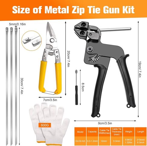 Metal Zip Ties Tool- Metal Tie Wrap Gun Kit, Cable Tie Gun Tool Sets, Duty Outdoor Adjustable Fastening Cutting Tie Tool Sets with 100pcs Self-Locking Metal Steel Zip Ties Suitable For Outdoor Fixing in Saudi Arabia