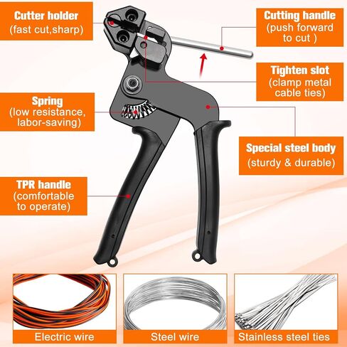 Metal Zip Ties Tool- Metal Tie Wrap Gun Kit, Cable Tie Gun Tool Sets, Duty Outdoor Adjustable Fastening Cutting Tie Tool Sets with 100pcs Self-Locking Metal Steel Zip Ties Suitable For Outdoor Fixing in Saudi Arabia