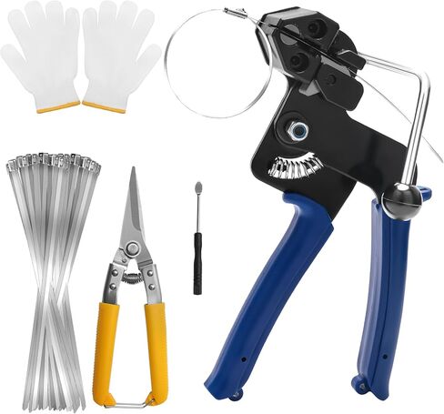 أداة ربطات معدنية بسحاب - طقم مسدس لف ربطات عنق معدنية، مجموعات أدوات مسدس ربط الكابل، مجموعات أدوات ربط قطع الربط القابلة للتعديل في الهواء الطلق مع 100 قطعة من أربطة الرمز البريدي المعدنية ذاتية القفل مناسبة للتثبيت في الهواء الطلق in Kuwait