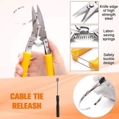 Metal Zip Ties Tool- Metal Tie Wrap Gun Kit, Cable Tie Gun Tool Sets, Duty Outdoor Adjustable Fastening Cutting Tie Tool Sets with 100pcs Self-Locking Metal Steel Zip Ties Suitable For Outdoor Fixing in Saudi Arabia