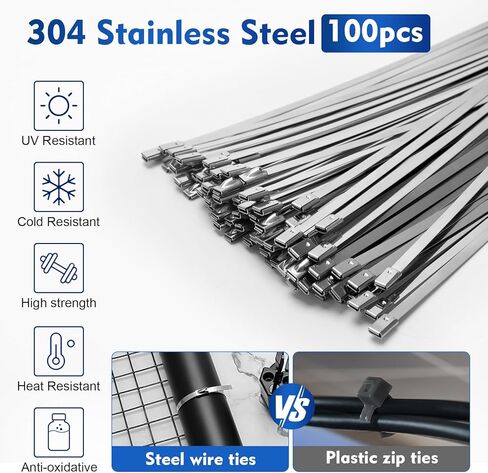 أداة ربطات معدنية بسحاب - طقم مسدس لف ربطات عنق معدنية، مجموعات أدوات مسدس ربط الكابل، مجموعات أدوات ربط قطع الربط القابلة للتعديل في الهواء الطلق مع 100 قطعة من أربطة الرمز البريدي المعدنية ذاتية القفل مناسبة للتثبيت في الهواء الطلق in Kuwait