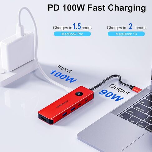 USB C HUB 8 in 1, USB C HUB Multiport Adapter with USB C to 4K HDMI, 2*USB-A 3.0, 2*USB-C 3.0-Data Port, 4K HDMI, PD 100W & SD/TF Card Reader, Dongle Adapter USB C HUB for MacBook/Laptops/iPhone Red in Saudi Arabia