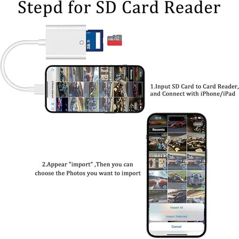 [معتمد من Apple MFi] قارئ بطاقة Apple Lightning إلى SD لهاتف iPhone، قارئ بطاقة الذاكرة Trail Game Camera Viewer لجهاز iPhone iPad، محول بطاقة SD إلى iPhone 14 13 12 11 XS XR X 8 7 iPad، التوصيل والتشغيل in Kuwait