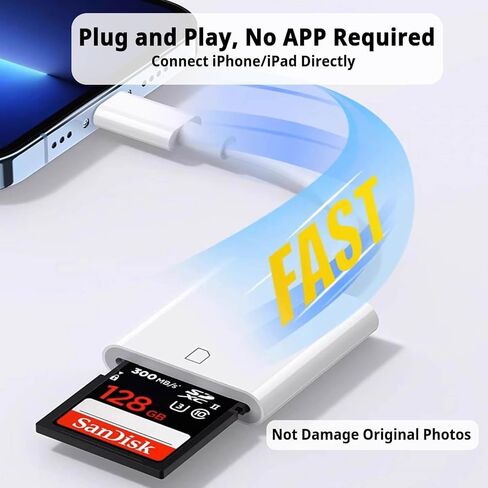 [معتمد من Apple MFi] قارئ بطاقة Apple Lightning إلى SD لهاتف iPhone، قارئ بطاقة الذاكرة Trail Game Camera Viewer لجهاز iPhone iPad، محول بطاقة SD إلى iPhone 14 13 12 11 XS XR X 8 7 iPad، التوصيل والتشغيل in Kuwait