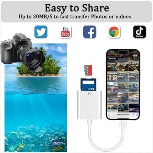 [معتمد من Apple MFi] قارئ بطاقة Apple Lightning إلى SD لهاتف iPhone، قارئ بطاقة الذاكرة Trail Game Camera Viewer لجهاز iPhone iPad، محول بطاقة SD إلى iPhone 14 13 12 11 XS XR X 8 7 iPad، التوصيل والتشغيل in Kuwait