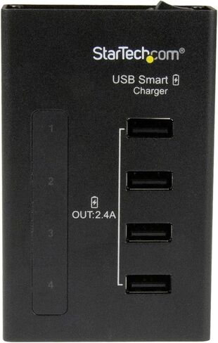 محطة شحن StarTech.com ذات 4 منافذ لأجهزة USB مع الشحن الذكي - 48 وات/9.6 أمبير - محطة شحن USB مخصصة لسطح المكتب متعددة الأجهزة (ST4CU424) in Saudi Arabia