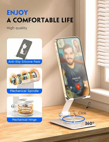 VViN 360° Rotating Cell Phone Stand for Desk - Fully Adjustable Foldable Desktop Phone Holder, Non-Slip Metal Base for All Phones 15 14 13 12 11 XR Pro Max - Multi-Angle Viewing (Black) in Saudi Arabia