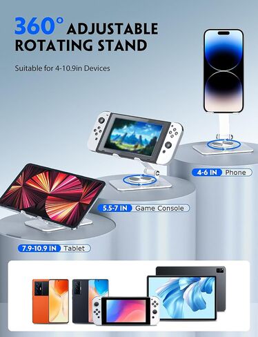 VViN 360° Rotating Cell Phone Stand for Desk - Fully Adjustable Foldable Desktop Phone Holder, Non-Slip Metal Base for All Phones 15 14 13 12 11 XR Pro Max - Multi-Angle Viewing (Black) in Saudi Arabia