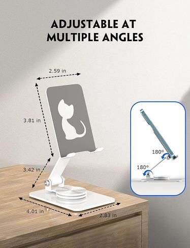 VViN 360° Rotating Cell Phone Stand for Desk - Fully Adjustable Foldable Desktop Phone Holder, Non-Slip Metal Base for All Phones 15 14 13 12 11 XR Pro Max - Multi-Angle Viewing (Black) in Saudi Arabia