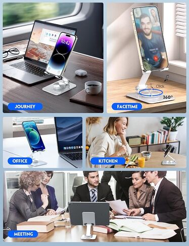 VViN 360° Rotating Cell Phone Stand for Desk - Fully Adjustable Foldable Desktop Phone Holder, Non-Slip Metal Base for All Phones 15 14 13 12 11 XR Pro Max - Multi-Angle Viewing (Black) in Saudi Arabia