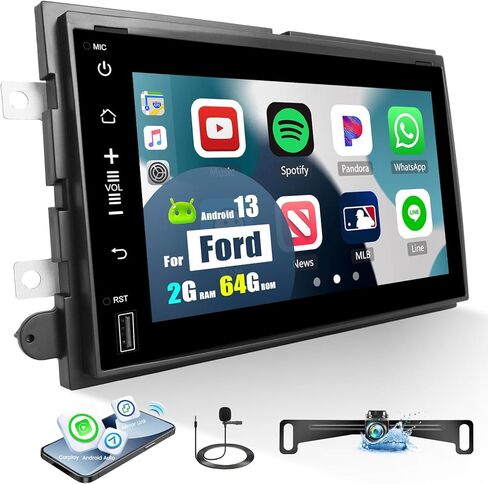 ستيريو سيارة 2G+64G Android 13 لسيارة Ford F150 F250 F350 Fusion Edge Explorer Taurus Freestar مع Apple Carplay Android Auto، راديو سيارة بشاشة لمس 7 بوصات مع WiFi/GPS، بلوتوث، FM/RDS+كاميرا احتياطية in Saudi Arabia