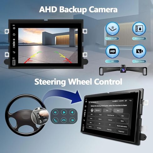 ستيريو سيارة 2G+64G Android 13 لسيارة Ford F150 F250 F350 Fusion Edge Explorer Taurus Freestar مع Apple Carplay Android Auto، راديو سيارة بشاشة لمس 7 بوصات مع WiFi/GPS، بلوتوث، FM/RDS+كاميرا احتياطية in Saudi Arabia