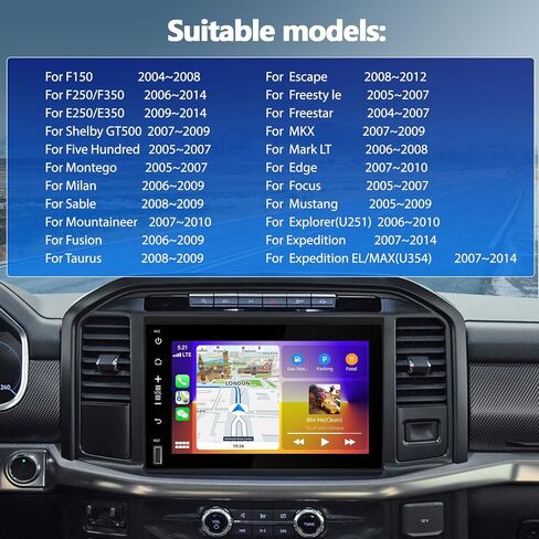 ستيريو سيارة 2G+64G Android 13 لسيارة Ford F150 F250 F350 Fusion Edge Explorer Taurus Freestar مع Apple Carplay Android Auto، راديو سيارة بشاشة لمس 7 بوصات مع WiFi/GPS، بلوتوث، FM/RDS+كاميرا احتياطية in Saudi Arabia
